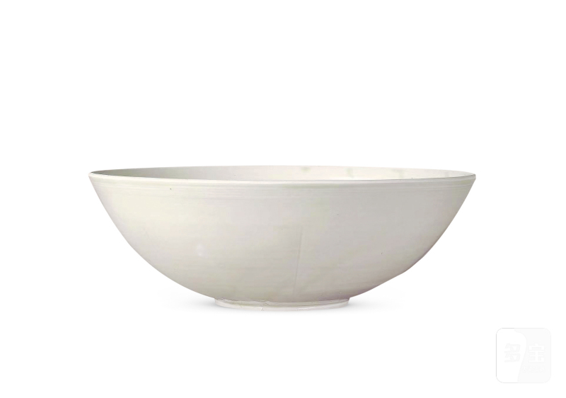 明 白釉刻莲塘双凫大钵式碗